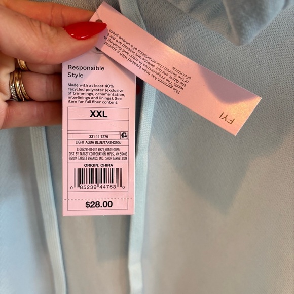 Wild Fable Light Aqua Blue Hoodie Sweatshirt Tie Dye Detail Women's Size XXL NWT - Picture 6 of 9